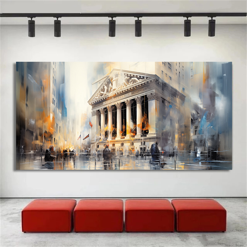 Office Furniture York - ニューヨーク証券取引所抽象キャンバス絵画プリント、トレーディングウォールアート、ウォールストリートキャンバスプリント、オフィスウォールホームデコレーション
